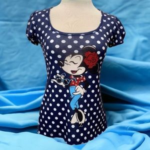 DISNEY PARKS Minnie Mouse Navy Polka-dot tee XS
